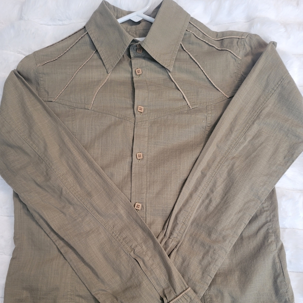 Diesel Women’s Utility Button-Down Shirt with Scalloped Shirttail – Size L